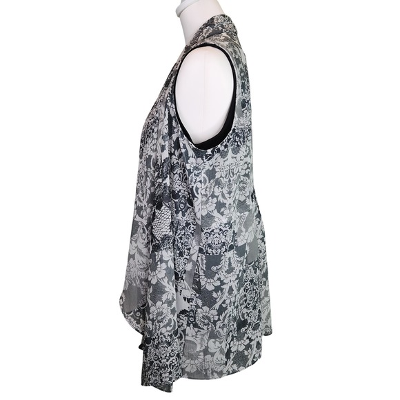 Susan Graver 2 Pieces Grey White Floral Damask Chiffon Vest Black Tank Size M - Picture 6 of 8